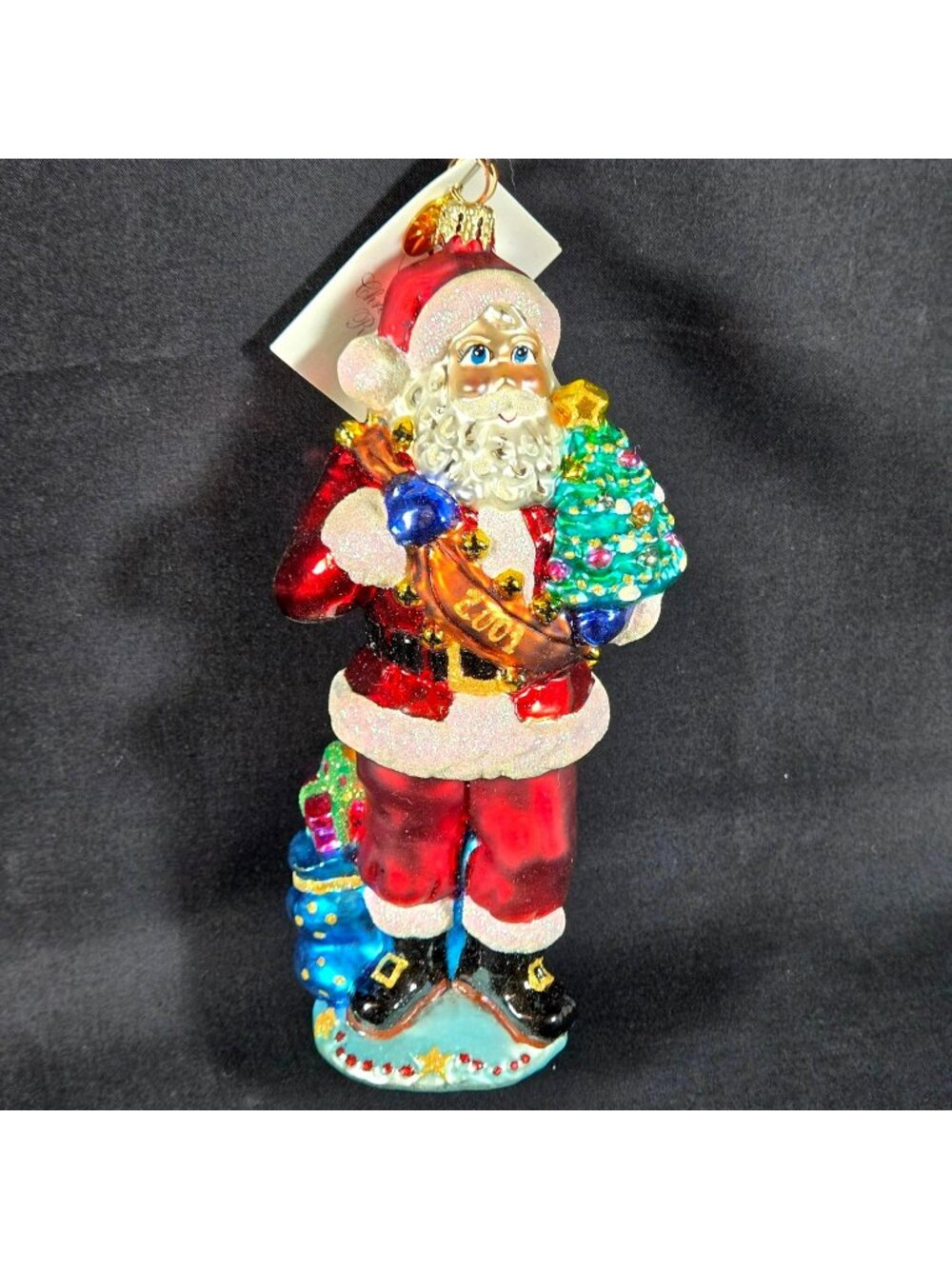 Christopher Radko Santas Banner Year Ornament 2001 Glass Poland Christmas 7.5"